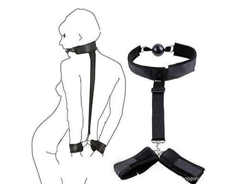 Slave Neck Hand Wrist Cuffs Collar Mouth Ball Gag Restraint Belt