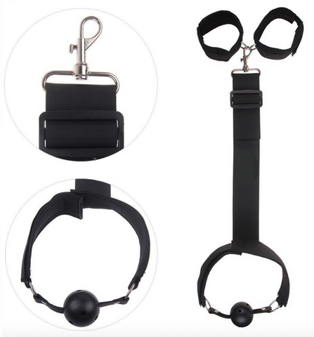 Slave Neck Hand Wrist Cuffs Collar Mouth Ball Gag Restraint Belt